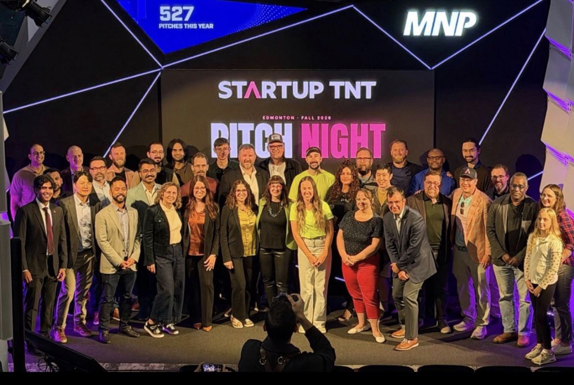 Founders on stage at Startup TNT Pitch Night, Edmonton Fall 2026